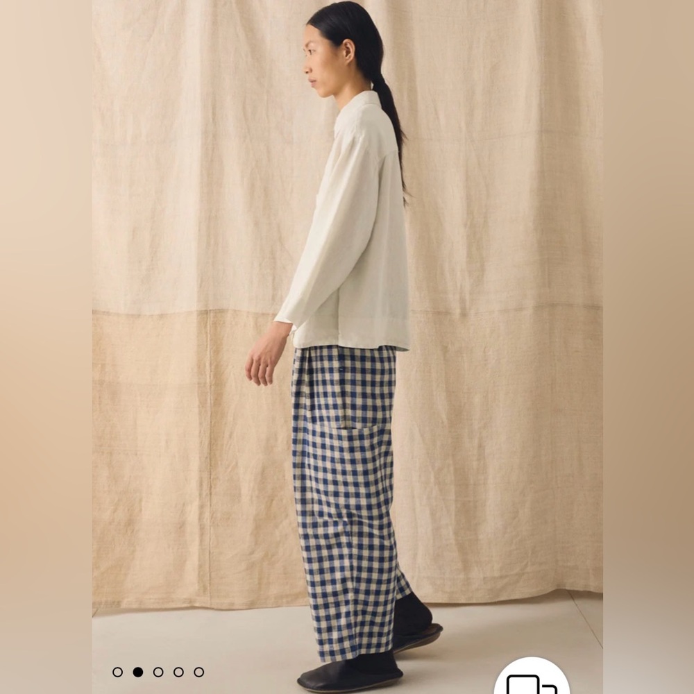 Toast UK Blue Gingham patch pocket linen Wide Pants medium/ M